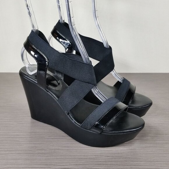 Charles David Criss-Cross Strap Wedge Sandals, Black, Womens Size 8 M - Picture 1 of 13